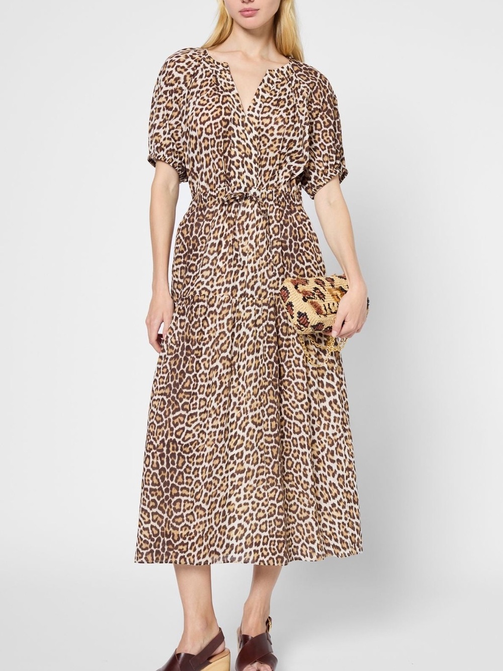 Gerard Darel Leopard Print V-Neck Dress - Brown Black White